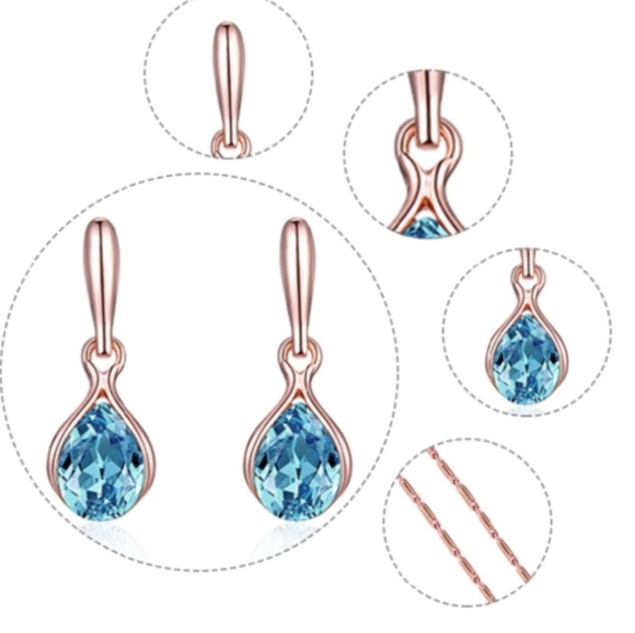 NEW RARE Ocean Blue Rose Gold Necklace & Earring Set Exquisite Unique Elegant - Picture 3 of 8